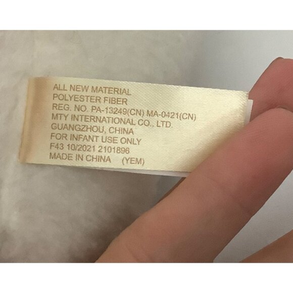 White Bunny Rabbit Rattle Plush Baby Infant Toy Pink Bowtie Rib Belly MTY 10" - Picture 4 of 5